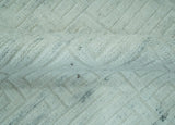 Carved Texture Modern Geometrical Design Custom Made Ivory and Light Blue Wool Area Rug