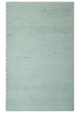 Carved Texture Modern Geometrical Design Custom Made Ivory and Light Blue Wool Area Rug
