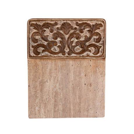Carved Wood and Marble Cutting Board with Ornate Detail-Serving Tray-Parc Decor