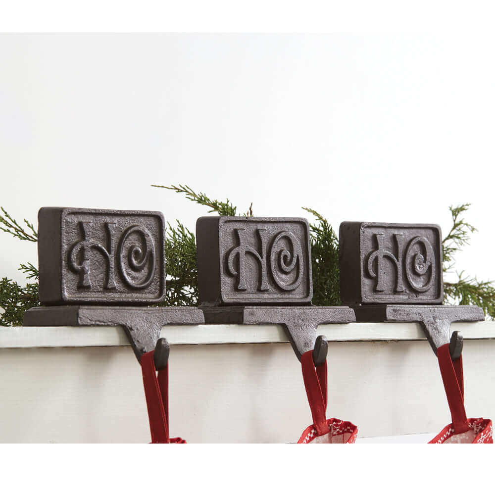 Cast Iron "Ho ho ho" Christmas Stocking Holders (Set of 3)-Home Decor-Parc Decor