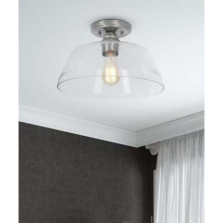 Catalina 13"W 1-Light Semi Flush Mount Vintage Light Fixture Brushed Nickel Finish with Glass Shade