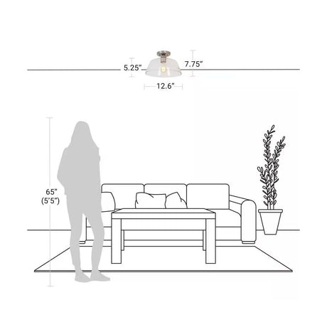 Catalina 13"W 1-Light Semi Flush Mount Vintage Light Fixture Brushed Nickel Finish with Glass Shade