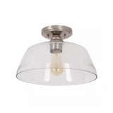 Catalina 13"W 1-Light Semi Flush Mount Vintage Light Fixture Brushed Nickel Finish with Glass Shade