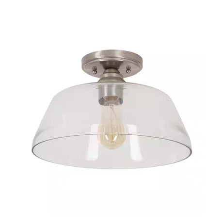 Catalina 13"W 1-Light Semi Flush Mount Vintage Light Fixture Brushed Nickel Finish with Glass Shade