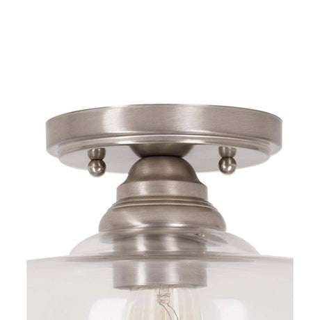 Catalina 13"W 1-Light Semi Flush Mount Vintage Light Fixture Brushed Nickel Finish with Glass Shade