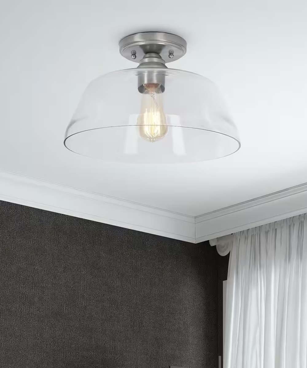 Catalina 13"W 1-Light Semi Flush Mount Vintage Light Fixture Brushed Nickel Finish with Glass Shade-Semi Flush Mount-Parc Decor