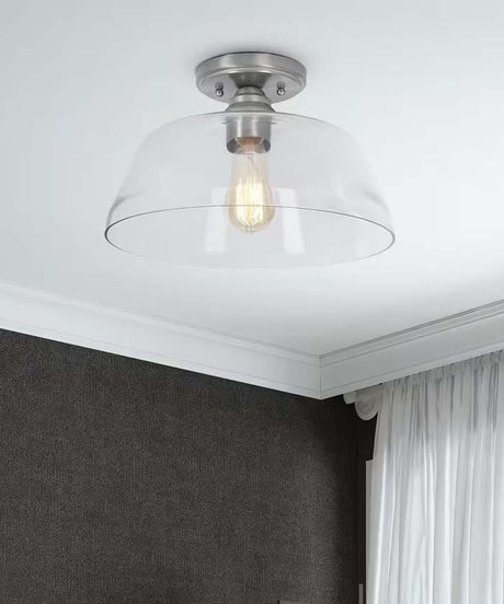 Catalina 13"W 1-Light Semi Flush Mount Vintage Light Fixture Brushed Nickel Finish with Glass Shade-Semi Flush Mount-Parc Decor