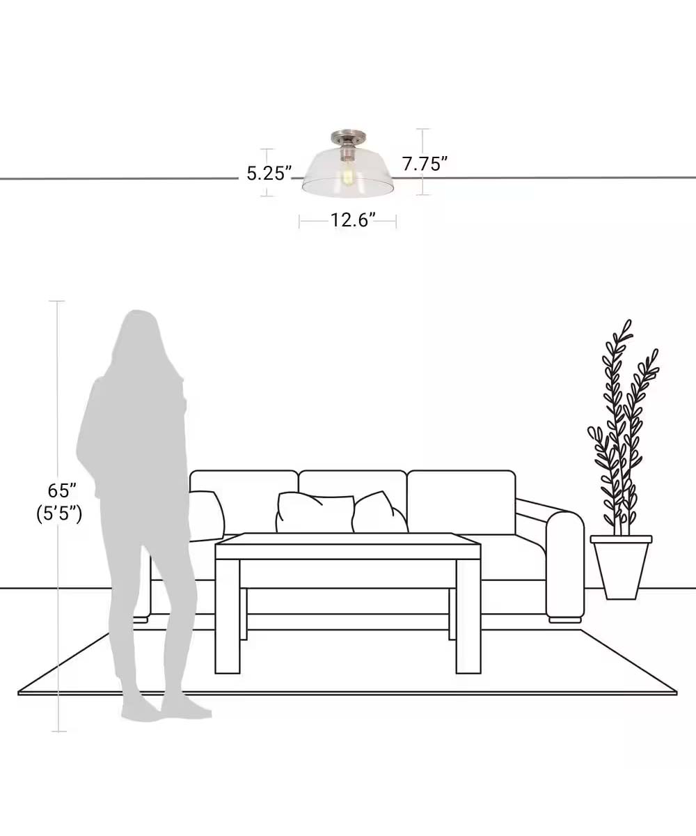Catalina 13"W 1-Light Semi Flush Mount Vintage Light Fixture Brushed Nickel Finish with Glass Shade-Semi Flush Mount-Parc Decor