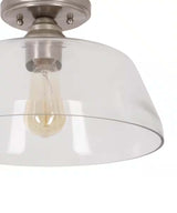 Catalina 13"W 1-Light Semi Flush Mount Vintage Light Fixture Brushed Nickel Finish with Glass Shade-Semi Flush Mount-Parc Decor