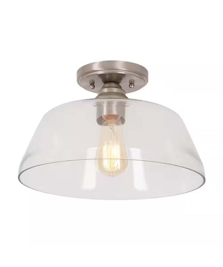 Catalina 13"W 1-Light Semi Flush Mount Vintage Light Fixture Brushed Nickel Finish with Glass Shade-Semi Flush Mount-Parc Decor