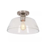 Catalina 13"W 1-Light Semi Flush Mount Vintage Light Fixture Brushed Nickel Finish with Glass Shade