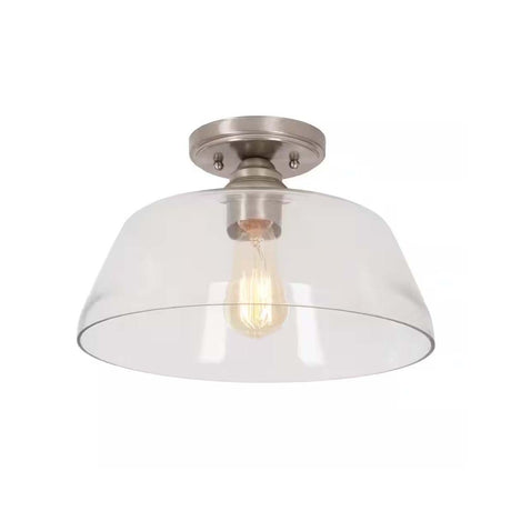 Catalina 13"W 1-Light Semi Flush Mount Vintage Light Fixture Brushed Nickel Finish with Glass Shade