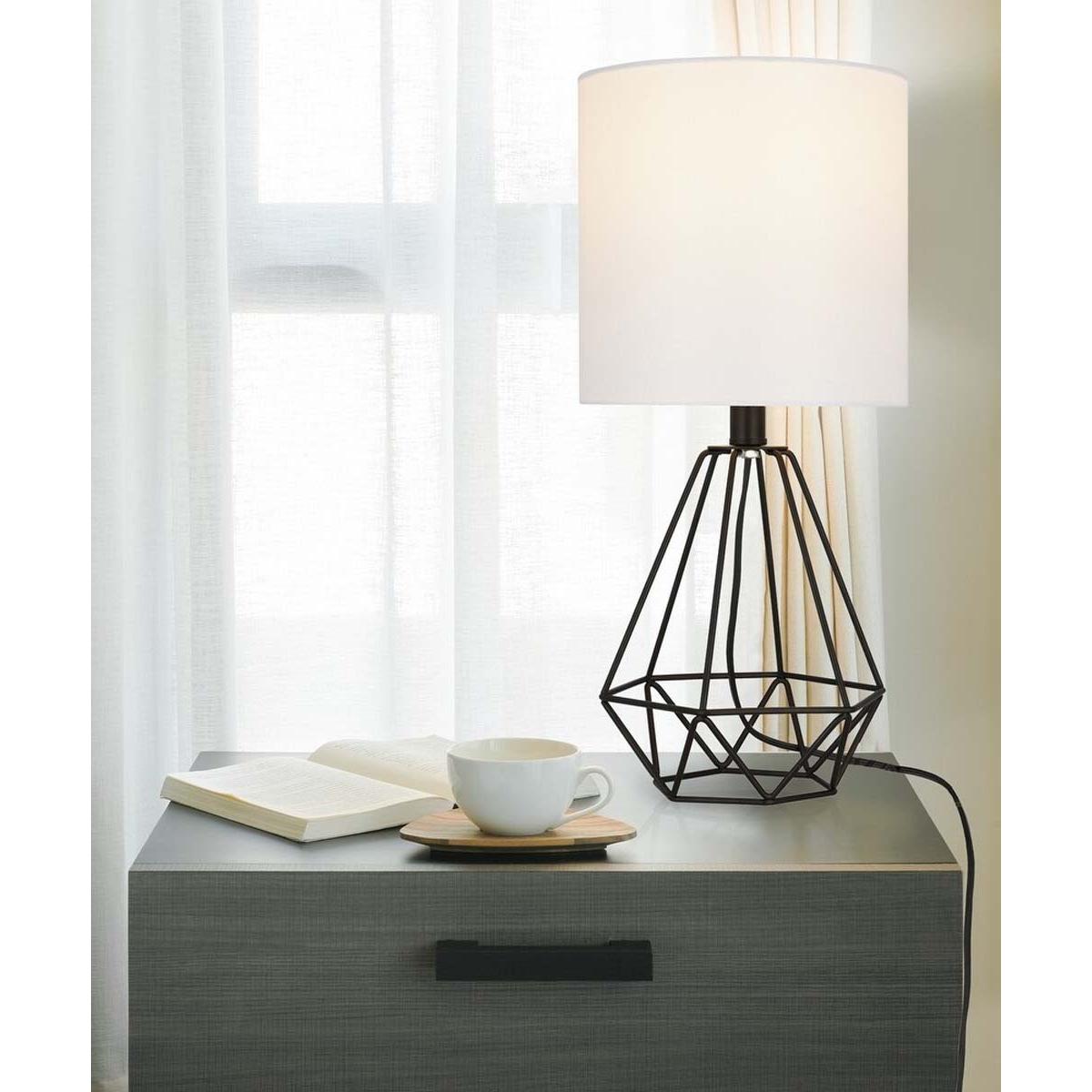 Catalina 18"H Metal Geometric Cage Matte Black Finish Table Lamp with White Linen Drum Shade
