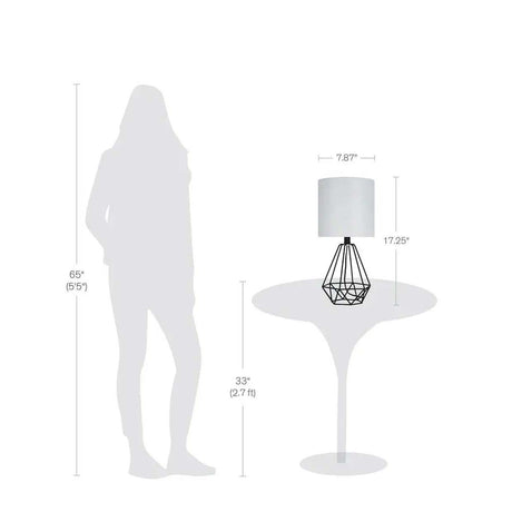 Catalina 18"H Metal Geometric Cage Matte Black Finish Table Lamp with White Linen Drum Shade