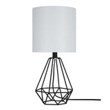 Catalina 18"H Metal Geometric Cage Matte Black Finish Table Lamp with White Linen Drum Shade