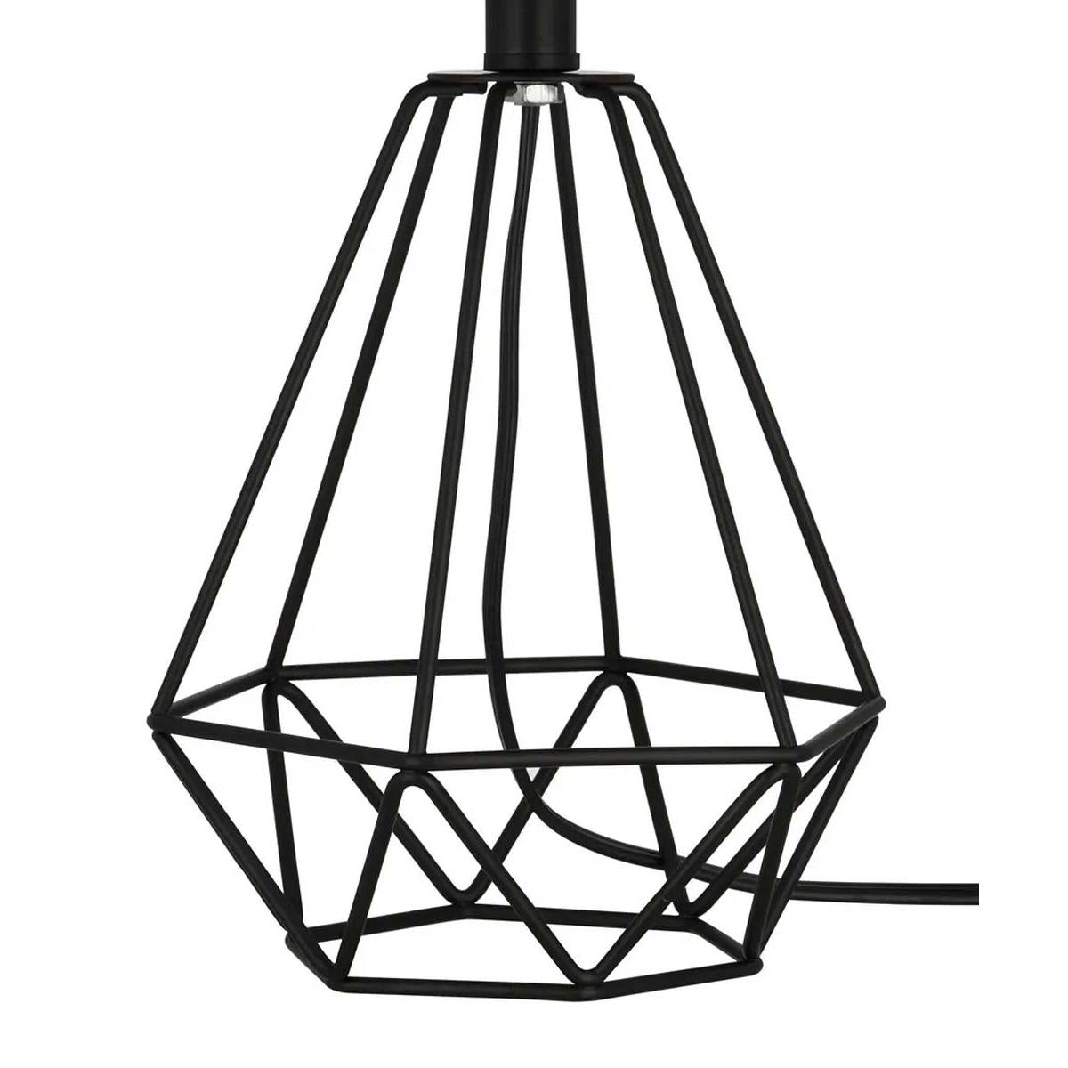 Catalina 18"H Metal Geometric Cage Matte Black Finish Table Lamp with White Linen Drum Shade