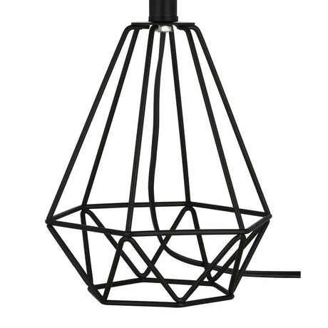 Catalina 18"H Metal Geometric Cage Matte Black Finish Table Lamp with White Linen Drum Shade