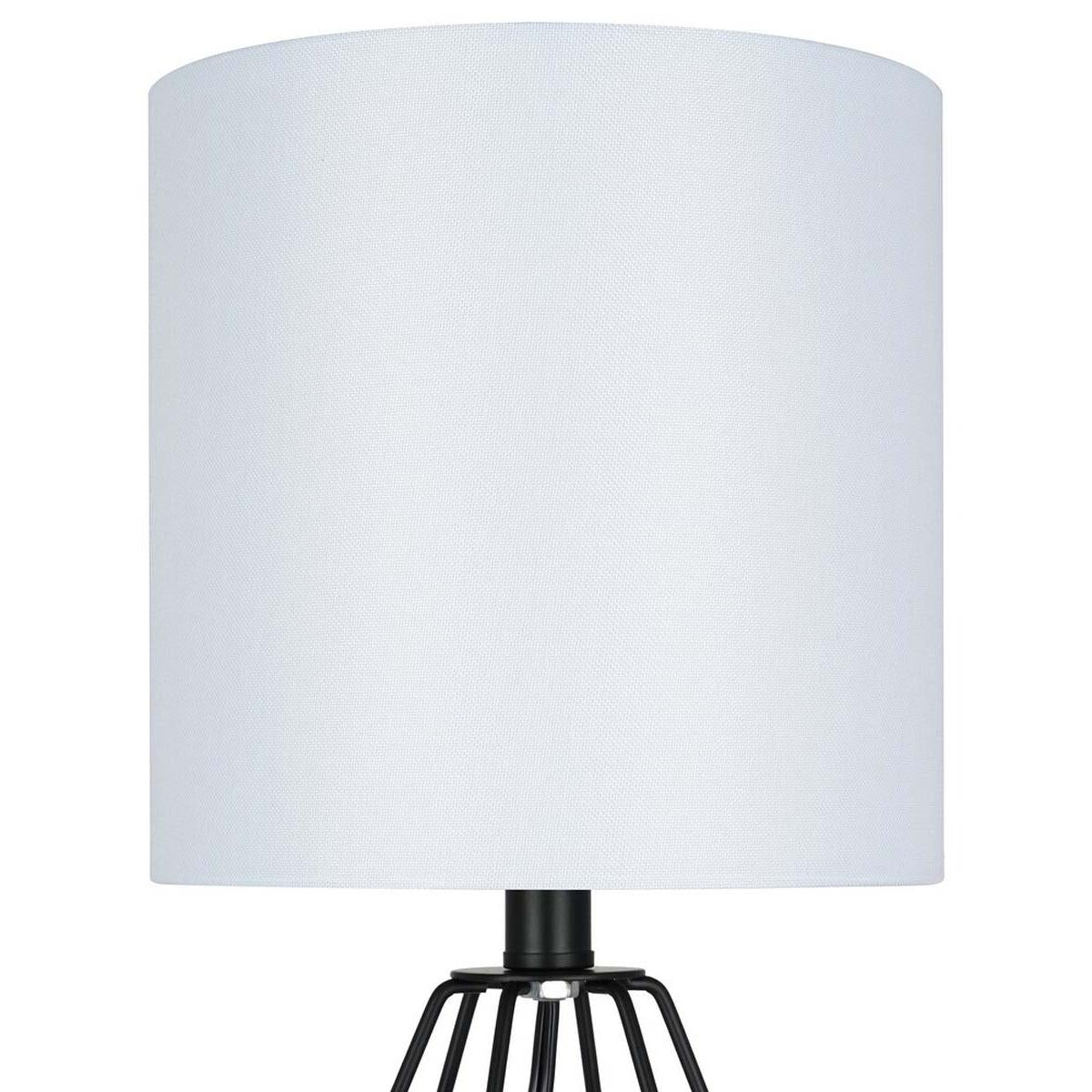 Catalina 18"H Metal Geometric Cage Matte Black Finish Table Lamp with White Linen Drum Shade