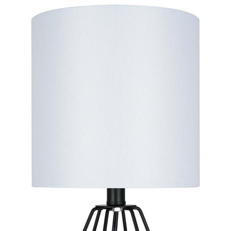 Catalina 18"H Metal Geometric Cage Matte Black Finish Table Lamp with White Linen Drum Shade