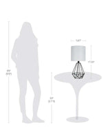 Catalina 18"H Metal Geometric Cage Matte Black Finish Table Lamp with White Linen Drum Shade-Table Lamp-Parc Decor