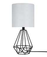 Catalina 18"H Metal Geometric Cage Matte Black Finish Table Lamp with White Linen Drum Shade-Table Lamp-Parc Decor