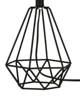 Catalina 18"H Metal Geometric Cage Matte Black Finish Table Lamp with White Linen Drum Shade-Table Lamp-Parc Decor