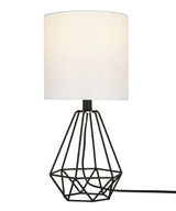 Catalina 18"H Metal Geometric Cage Matte Black Finish Table Lamp with White Linen Drum Shade-Table Lamp-Parc Decor