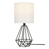 Catalina 18"H Metal Geometric Cage Matte Black Finish Table Lamp with White Linen Drum Shade