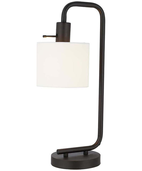 Catalina 19"H 1-Light Down Bridge Oil Rubbed Bronze Finish Table Lamp with White Linen Drum Shade-Table Lamp-Parc Decor