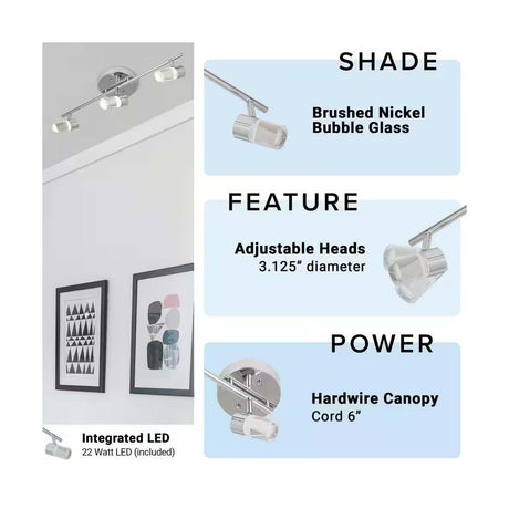 Catalina 19"W 3-Light LED Track Bar Light Fixture Brushed Nickel with Bubble Glass Shades