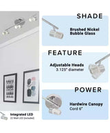 Catalina 19"W 3-Light LED Track Bar Light Fixture Brushed Nickel with Bubble Glass Shades-Semi Flush Mount-Parc Decor