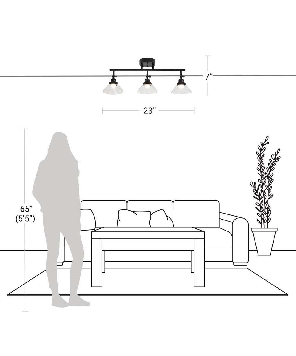Catalina 23"W 3-Light LED Track Bar Light Fixture, Matte Black with Clear Glass Shades-Semi Flush Mount-Parc Decor