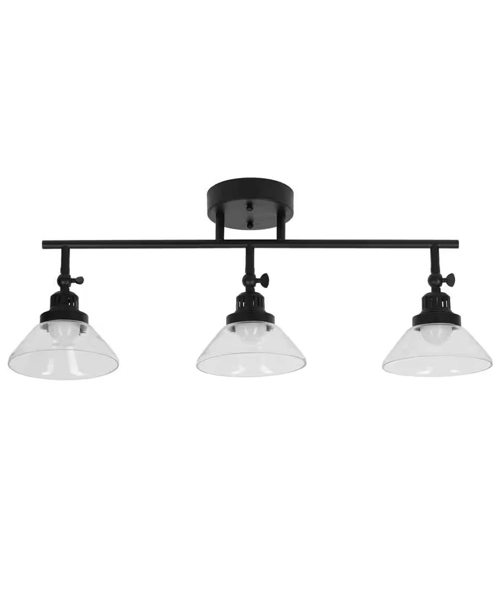Catalina 23"W 3-Light LED Track Bar Light Fixture, Matte Black with Clear Glass Shades-Semi Flush Mount-Parc Decor