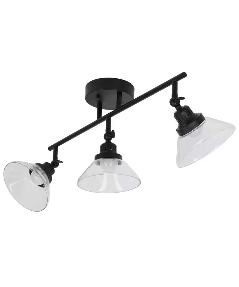 Catalina 23"W 3-Light LED Track Bar Light Fixture, Matte Black with Clear Glass Shades-Semi Flush Mount-Parc Decor