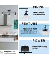 Catalina 23"W 3-Light LED Track Bar Light Fixture, Matte Black with Clear Glass Shades-Semi Flush Mount-Parc Decor