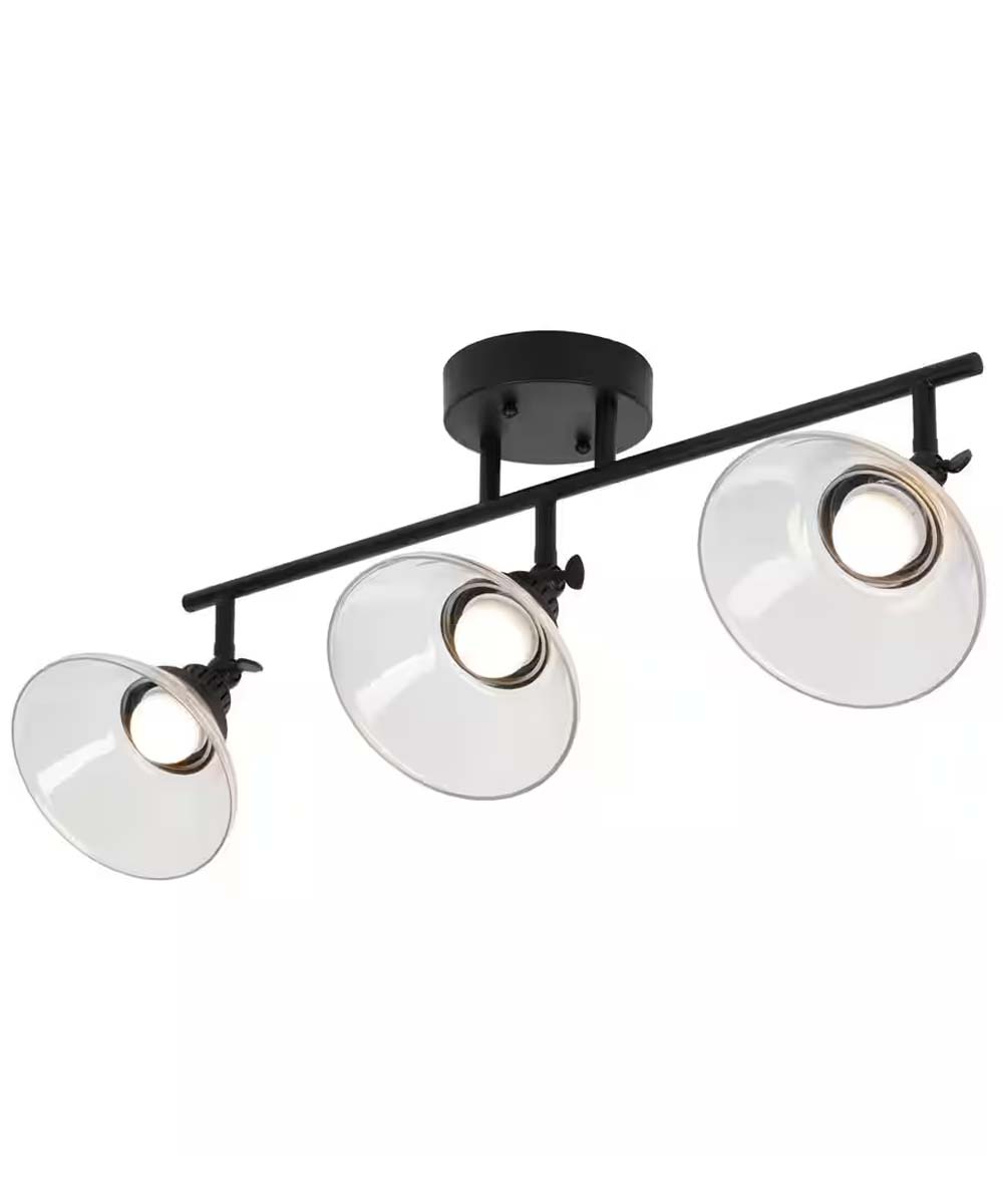 Catalina 23"W 3-Light LED Track Bar Light Fixture, Matte Black with Clear Glass Shades-Semi Flush Mount-Parc Decor