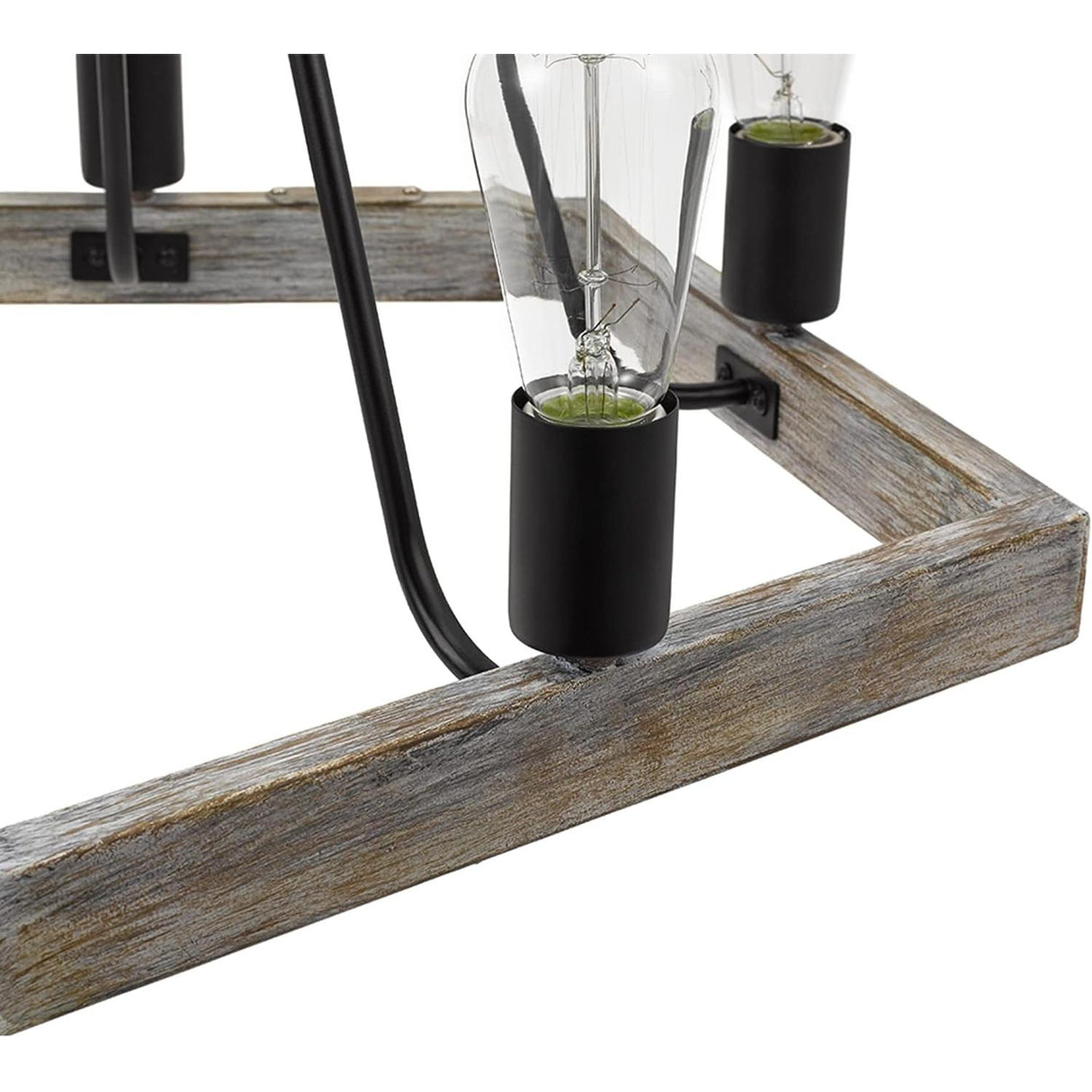 Catalina 24"W 5-Light Country Rustic Pentagon Tray Chandelier, Faux Wood Finish with Matte Black Accents