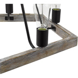 Catalina 24"W 5-Light Country Rustic Pentagon Tray Chandelier, Faux Wood Finish with Matte Black Accents