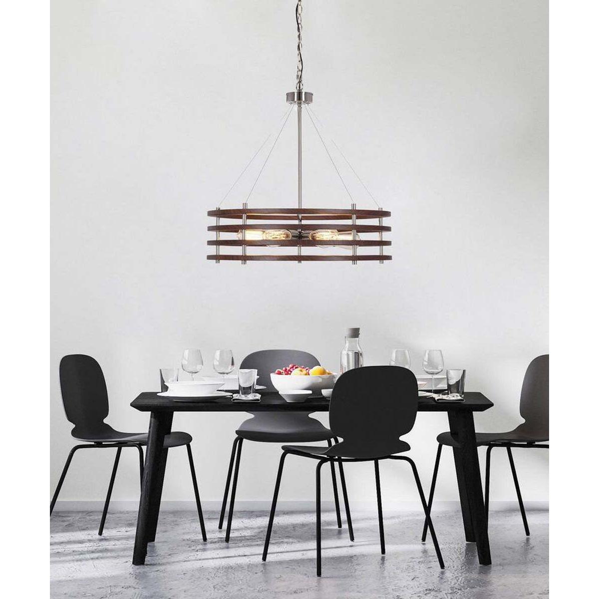 Catalina 24"W 6-Light Polished Nickel Drum Modern Pendant Mahogany Wood Finish Shade