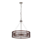 Catalina 24"W 6-Light Polished Nickel Drum Modern Pendant Mahogany Wood Finish Shade
