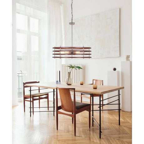 Catalina 24"W 6-Light Polished Nickel Drum Modern Pendant Mahogany Wood Finish Shade-Pendant-Parc Decor