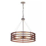 Catalina 24"W 6-Light Polished Nickel Drum Modern Pendant Mahogany Wood Finish Shade