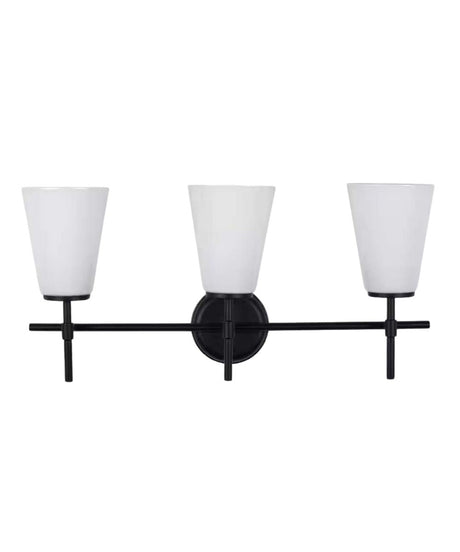 Catalina Pippa 24"W 3-Light Black Finish Vanity Light Fixture with Opal Glass Shades-Parc Decor
