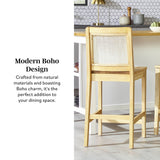 Catalina Solid Wood Bar Stool with Rattan Back Insert, Set of 2