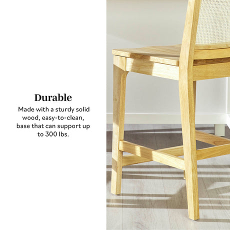 Catalina Solid Wood Bar Stool with Rattan Back Insert, Set of 2-Dining / Kitchen-Parc Decor