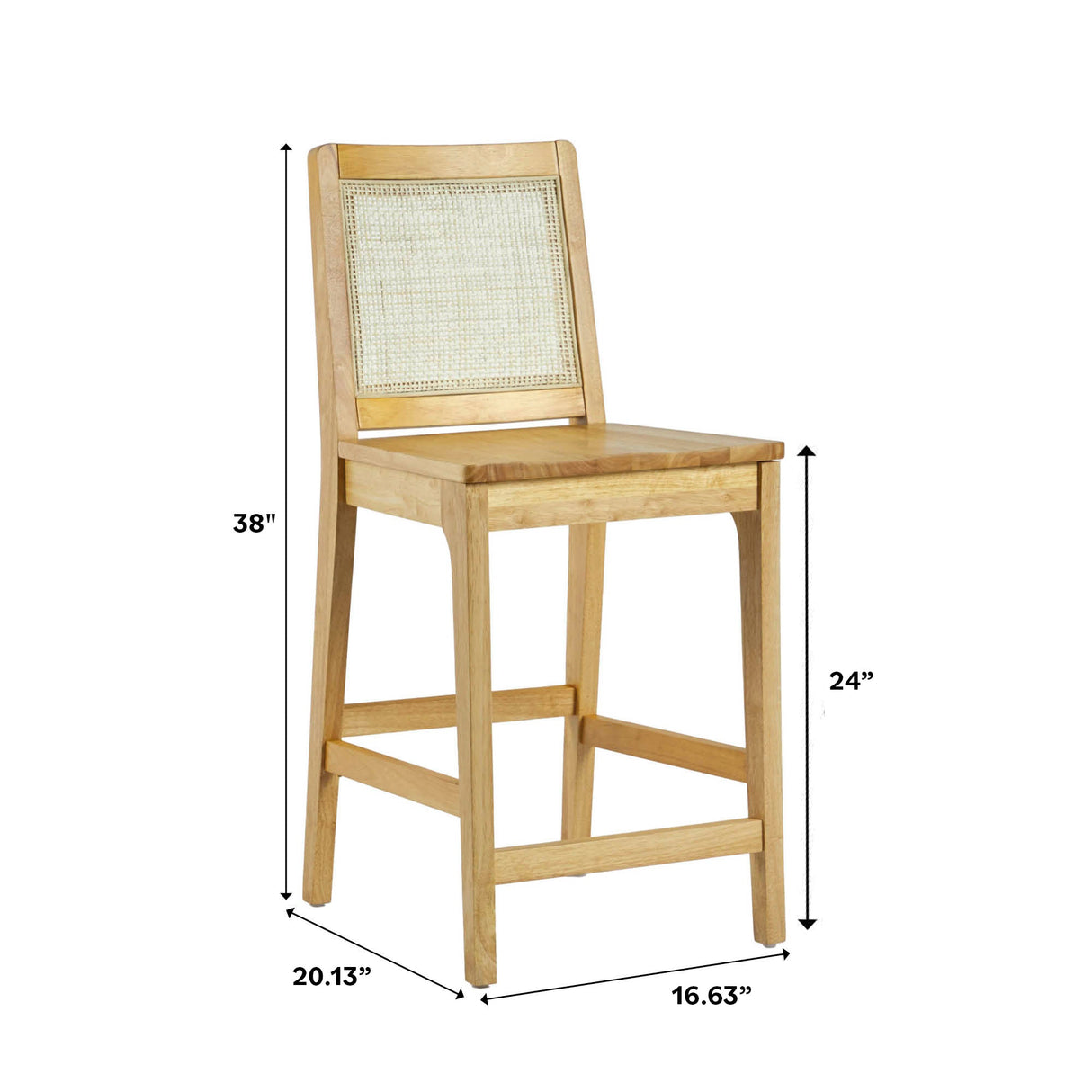 Catalina Solid Wood Bar Stool with Rattan Back Insert, Set of 2-Dining / Kitchen-Parc Decor