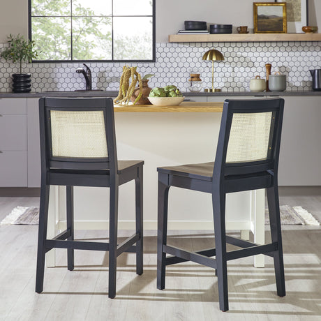 Catalina Solid Wood Bar Stool with Rattan Back Insert, Set of 2-Dining / Kitchen-Parc Decor