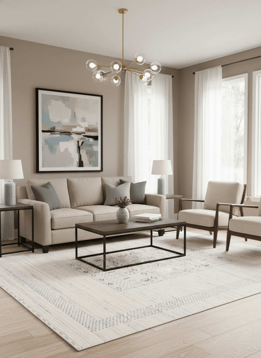Center Pattern Natural Hand Loomed Wool Area Rug