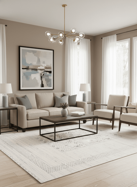 Center Pattern Natural Hand Loomed Wool Area Rug