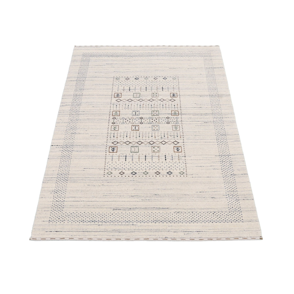 Center Pattern Natural Hand Loomed Wool Area Rug